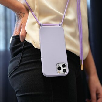 Mobilize Lanyard Gelly Hoesje met koord iPhone 13 - Pastel Purple | Paars flexibel TPU